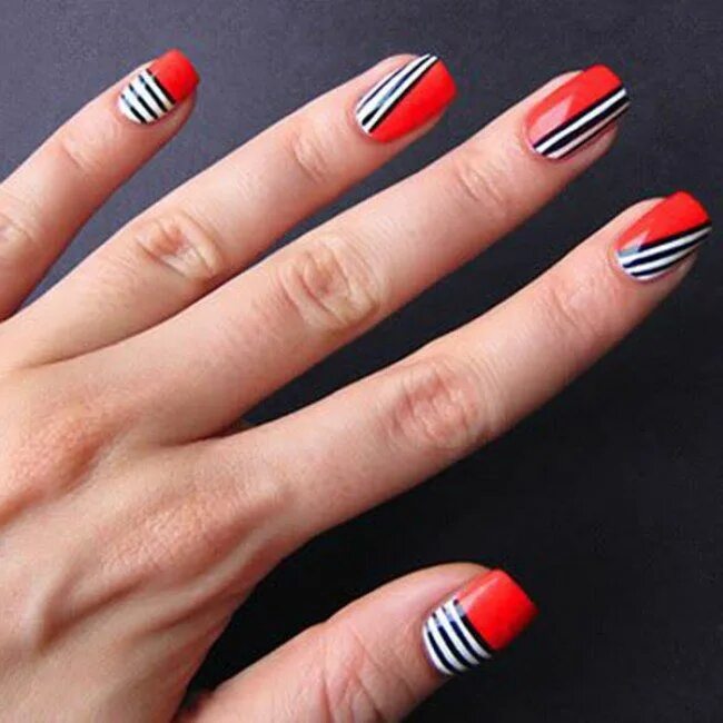 Красный маникюр с полосками 50 ideias de nail art gráfica para copiar já Stripe nail art designs, Striped na