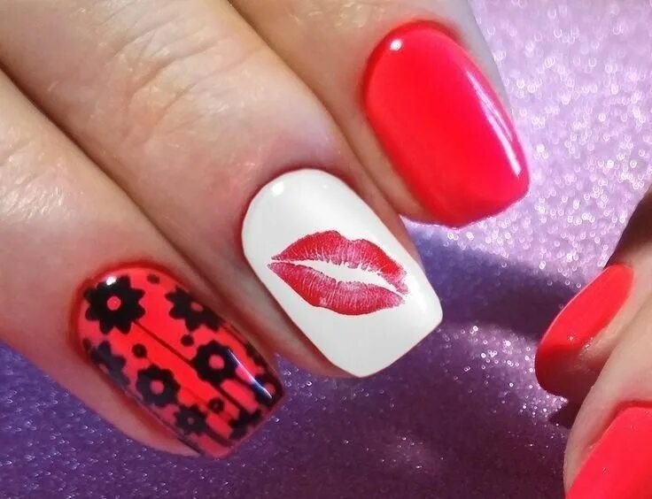 Красный маникюр с принтом 62 Cute Nail Design Valentine Day that Inspire Nail designs valentines, Valentin