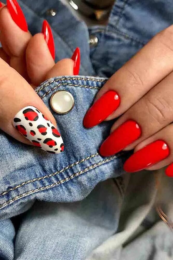 Красный маникюр с принтом Модный Маникюр 2020/21 - 90 Идей Дизайна Ногтей Sassy nails, Swag nails, Fancy n