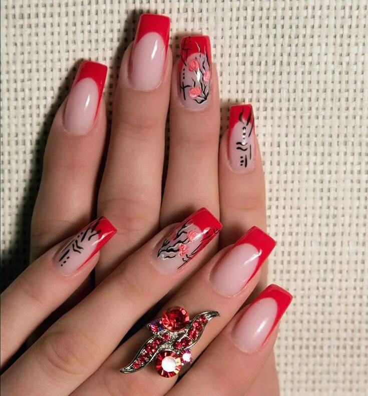 Красный маникюр с рисунком Красный маникюр: модные тенденции (200 фото) Pink manicure, Red nail designs, Na