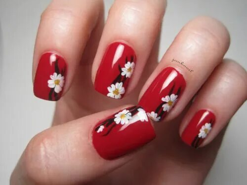 Красный маникюр с цветочками Mad Hatter's Nails Red nail art designs, Spring nail art, Nail art designs