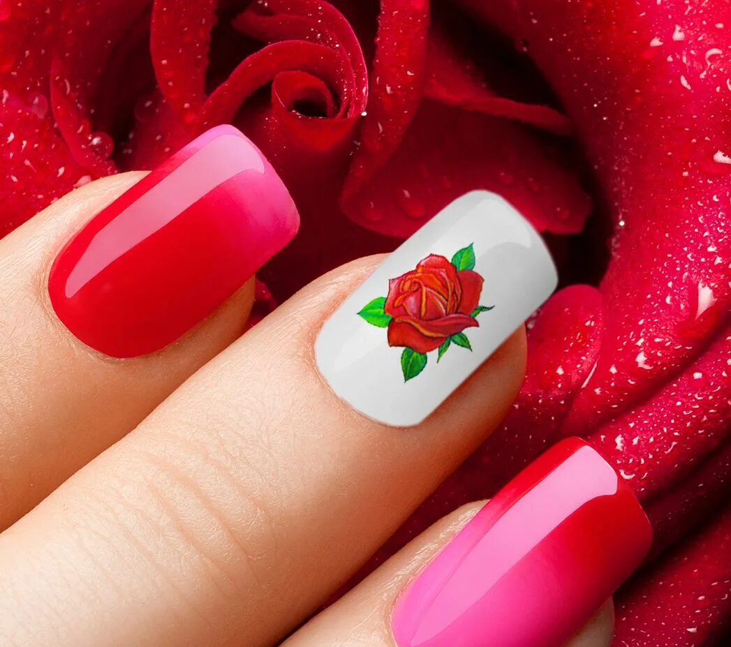 Красный маникюр с цветочками Red Rose Nail Art Decals Halloween nails, Nails, Nail decorations