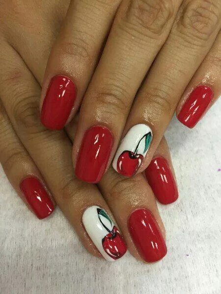 Красный маникюр с вишенками Пин на доске NAILS