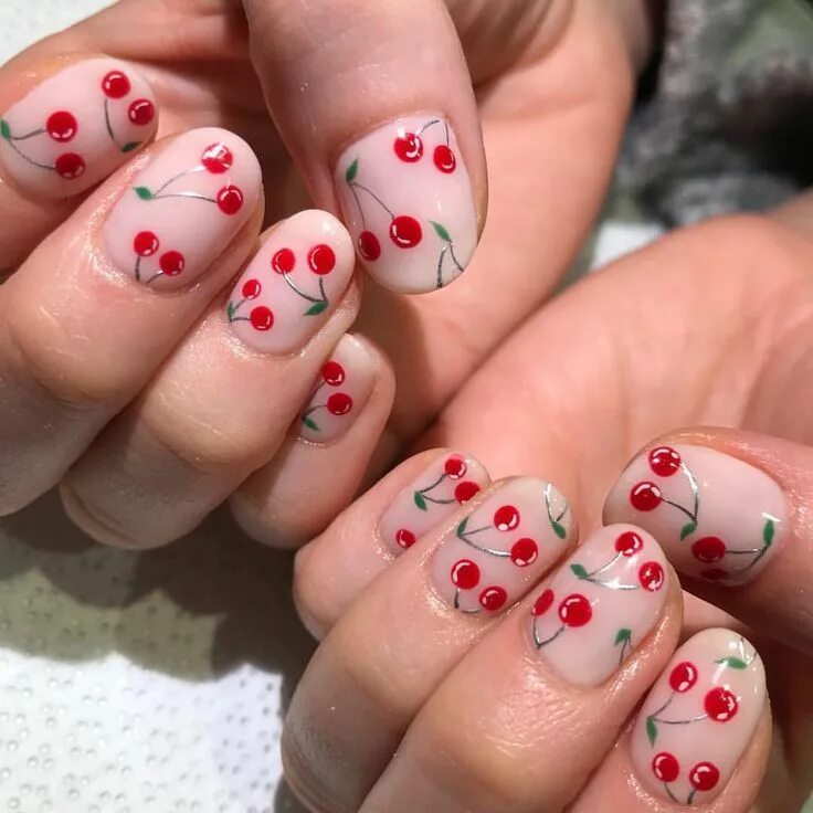 Красный маникюр с вишенками #cherry explore Pinterest" #cherry #nails explore Pinterest" #nails #nailart exp
