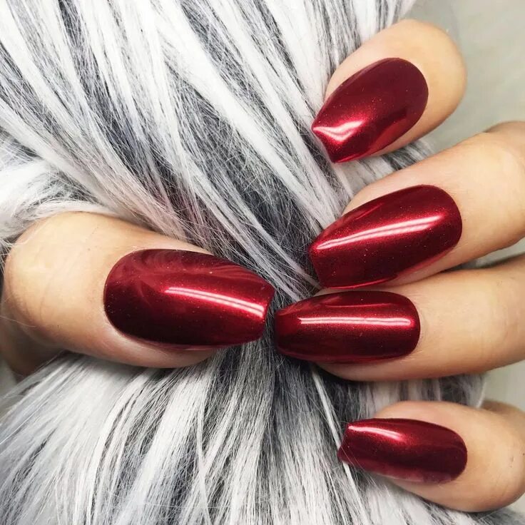 Красный маникюр с втиркой 2024 Handmade- Glossy Red Mirror Chrome Press On Nail Set Red chrome nails, Red acryl