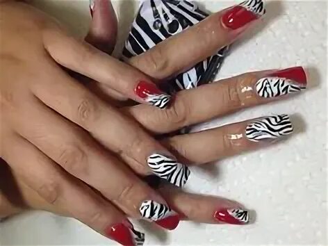 Красный маникюр с зеброй принтом Color Block Nails! #ReverseFrenchmanicure Acrylic Manicure in 2019 Color block n