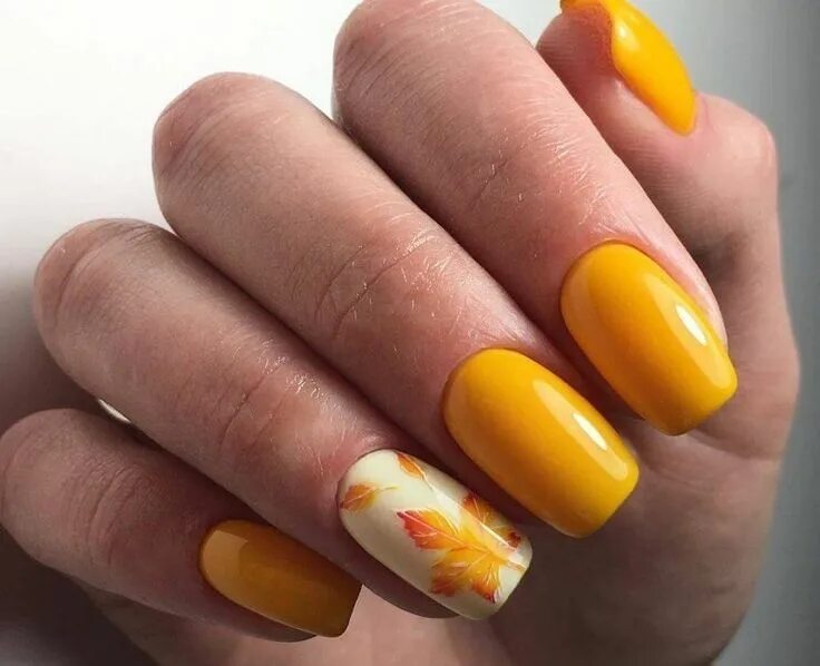 Красный маникюр с желтыми листьями Pin by Kimia on kim Yellow nails, Fall nail designs, Acrylic nail designs