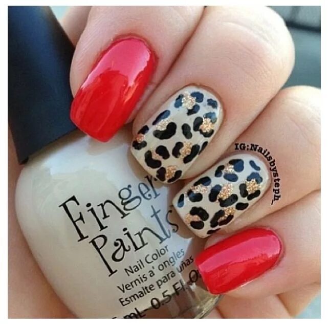 Красный маникюр с животным принтом Leopard nails Cheetah print nails, Leopard nails, Leopard print nails