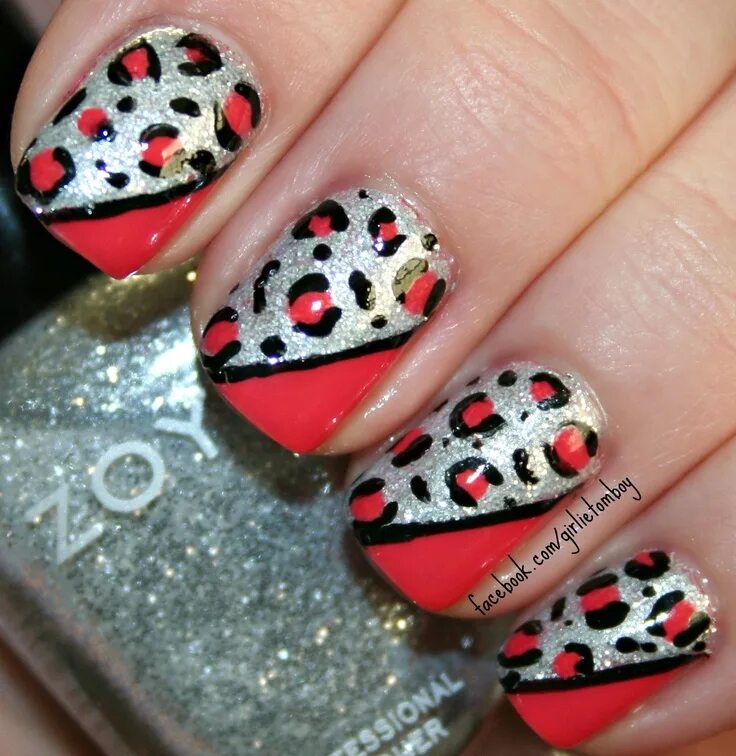 Красный маникюр с животным принтом Zoya Elodie & Luna Leopard Cheetah nail designs, Leopard nails, Animal print nai