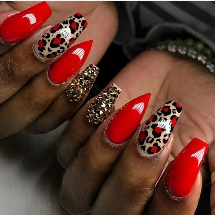 Красный маникюр с животным принтом Pin on Nails Leopard print nails, Leopard nails, Leopard nail designs