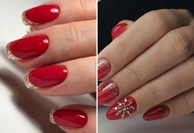 Красный маникюр с золотом или серебром Модный красный маникюр 2018 - на короткие и длинные ногти, с золотом, серебром, 