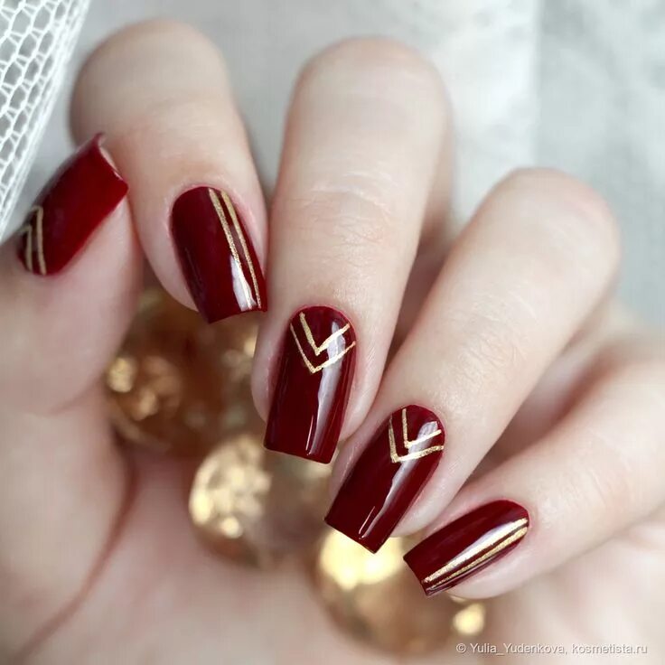 Красный маникюр с золотом полоски Осенняя коллекция Kinetics Nail Systems - "Fragile" Autumn 2018 отзывы - Космети