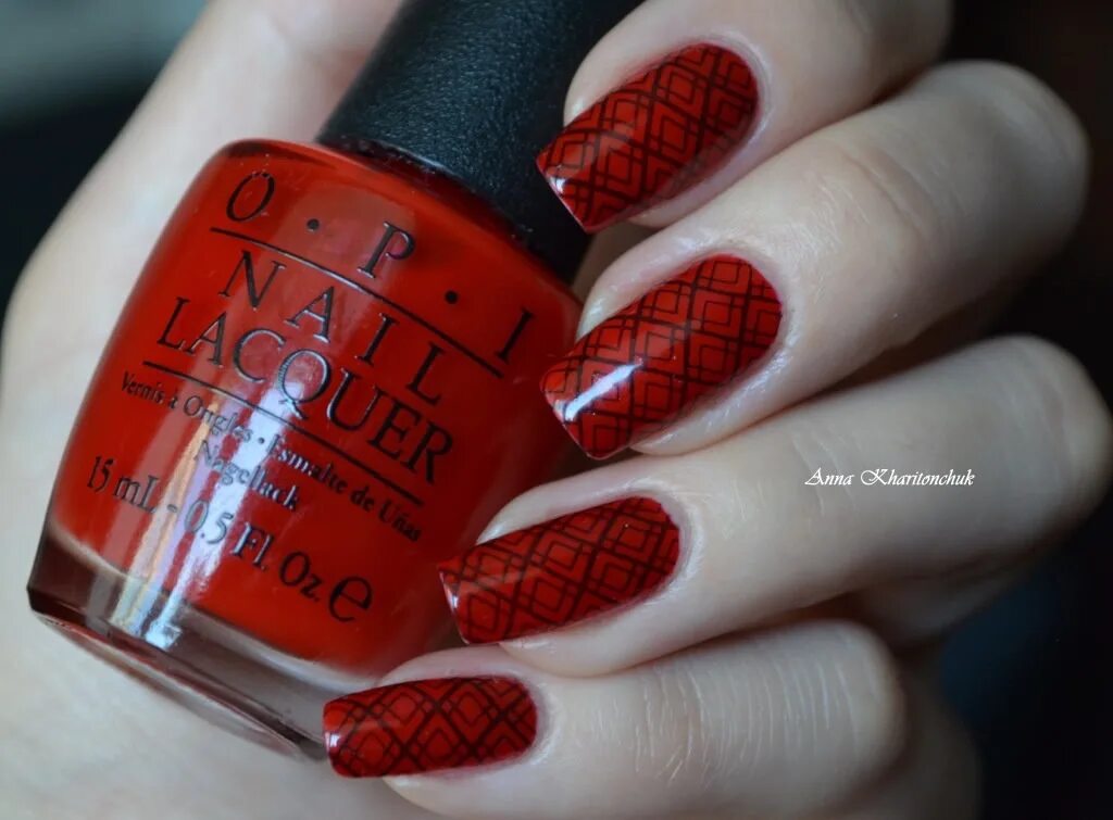 Красный маникюр со стемпингом 2024 Opi Nail Lacquer Red Hot Rio и стемпинг Отзывы покупателей Косметиста