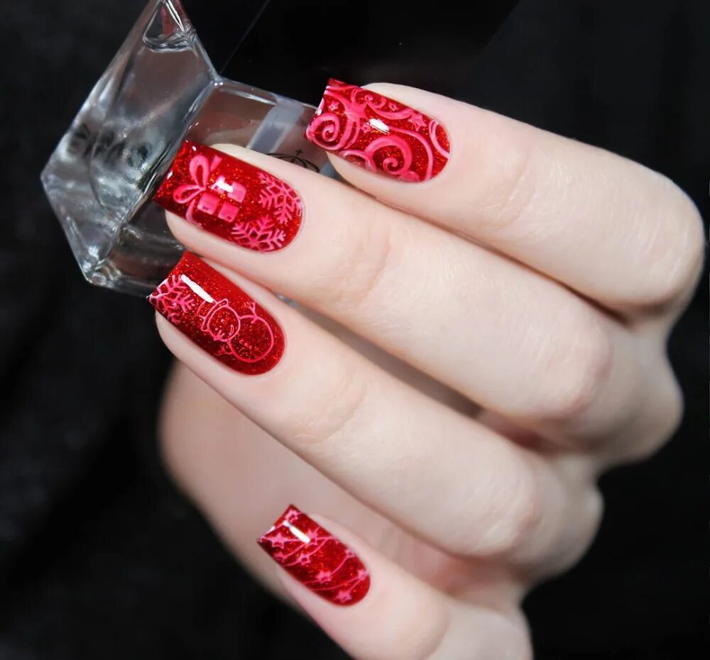 Красный маникюр со стемпингом 2024 BORN PRETTY 12*6cm Rectangle Nail Art Stamp Template Christmas Image Pattern Pri