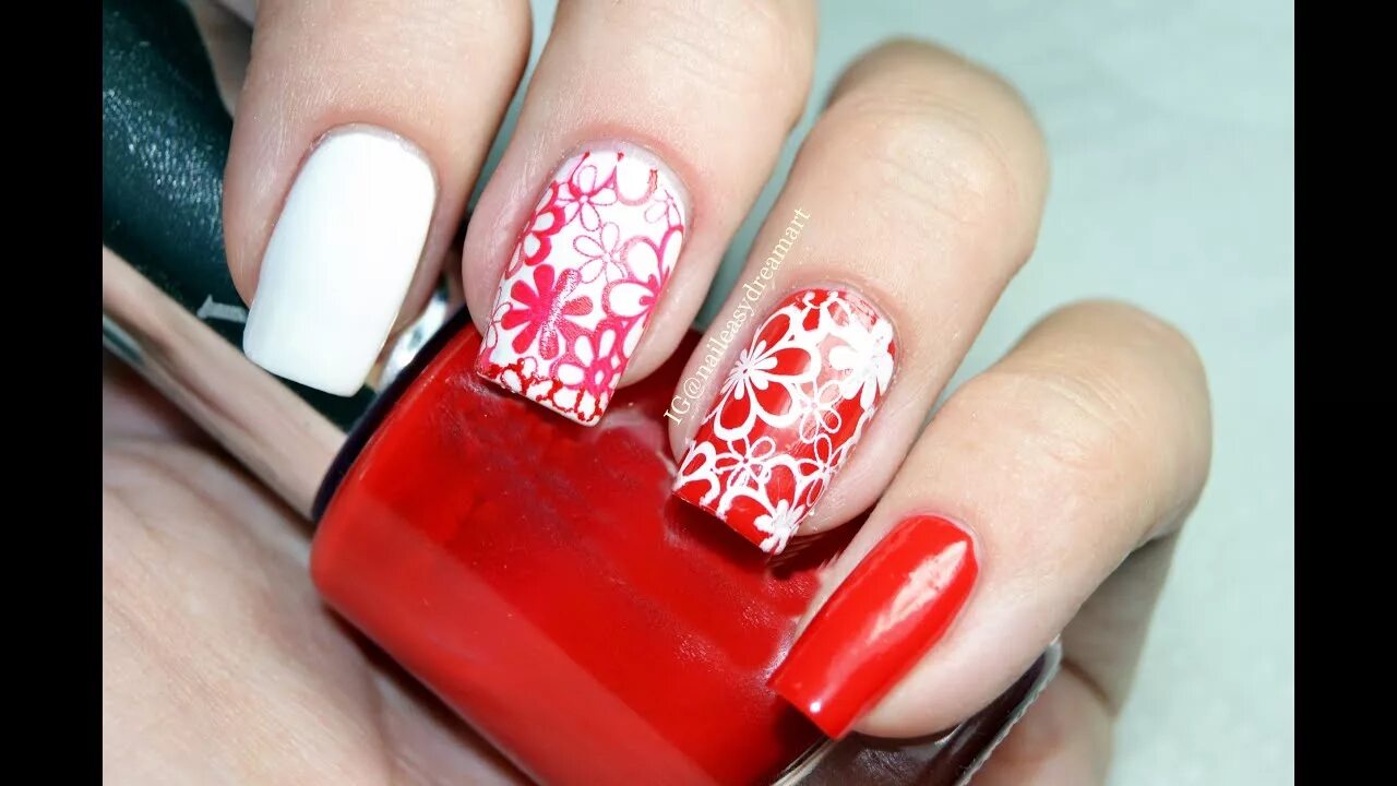 Красный маникюр со стемпингом How to Konad Stamping Nail Art Конад Стемпинг для дизайна ногтей - YouTube