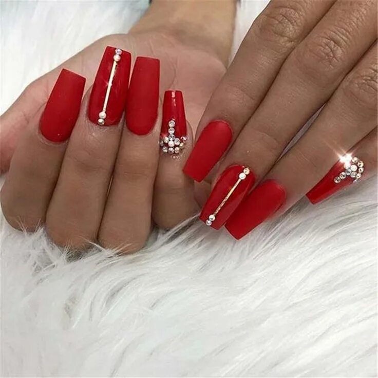 Красный маникюр со стразами длинные ногти 45 Hottest Red Long Acrylic Coffin Nails Designs Of 2019 - Page 39 of 45 Яркие н