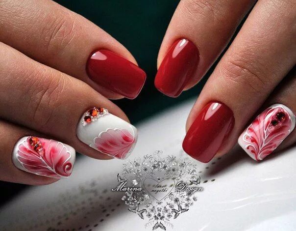 Красный маникюр весной Маникюр Видео уроки Art Simple Nail Живописные ногти, Акриловый дизайн ногтей, У