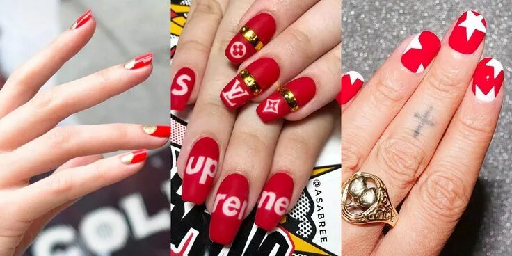 Красный маникюр звезды 19 Non-Basic Ways to Wear Red Nails Red nail designs, Red nails, Red stiletto na