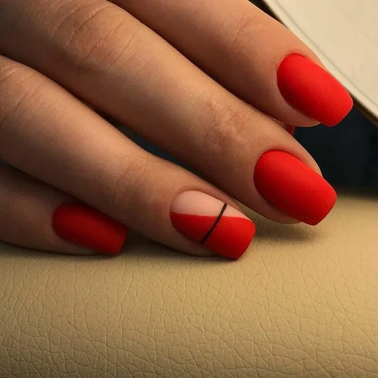 Красный матовый маникюр 2024 Красный минимализм Red nail designs, Pink manicure, Manicure
