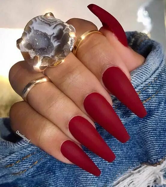 Красный матовый маникюр длинный 43 Best Red Acrylic Nail Designs of 2020 - StayGlam Red acrylic nails, Dark red 