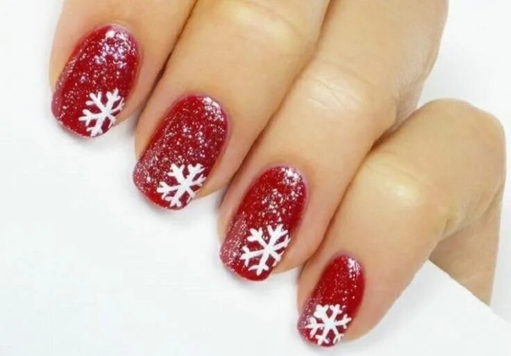 Красный новогодний маникюр Untitled Nails art girl polish cute makeUp Nail art pictures, Snowflake nail art