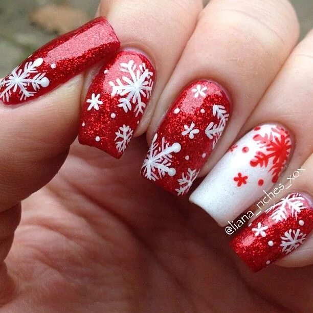 Красный новогодний маникюр INK361 - The Instagram web interface Christmas nail art, Christmas nail designs,