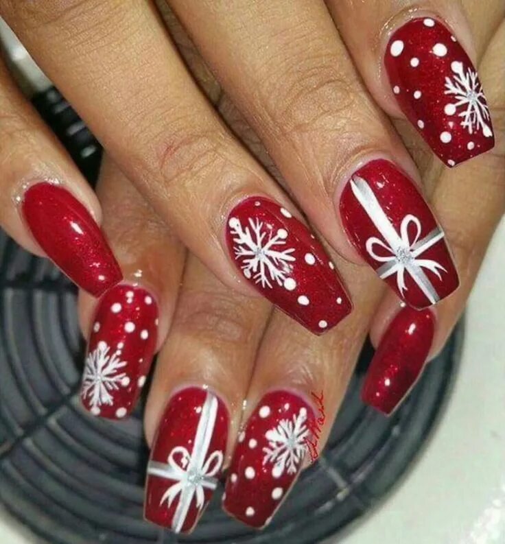 Красный новогодний маникюр XMAS Gifts-press on Nails-christmas Nails-xmas Nails-luxury Nails-holiday Gifts-