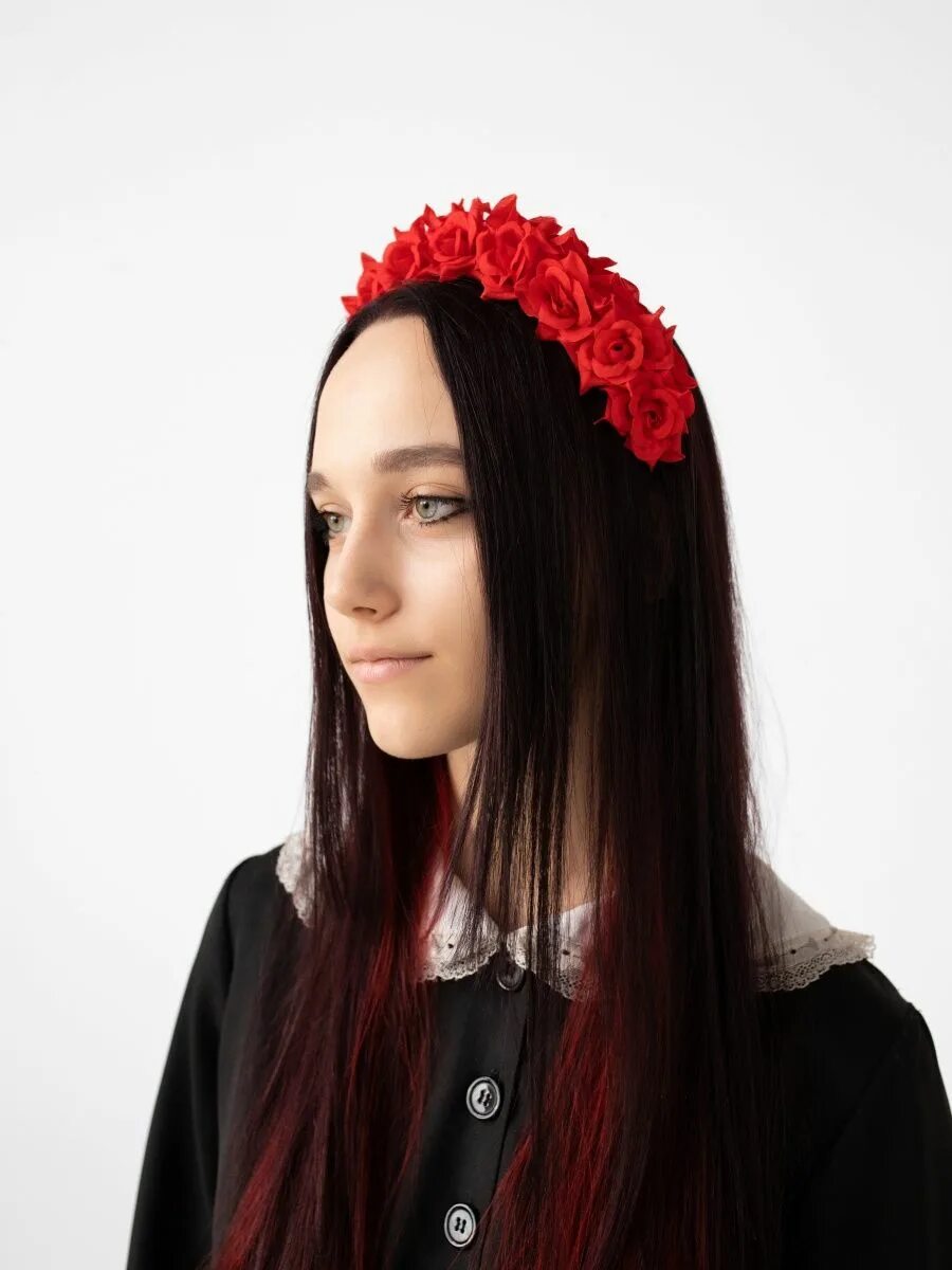 Красный ободок фото Ободок с цветами красными розами на выпускной 2024 Accessories Nina Rodina 97850