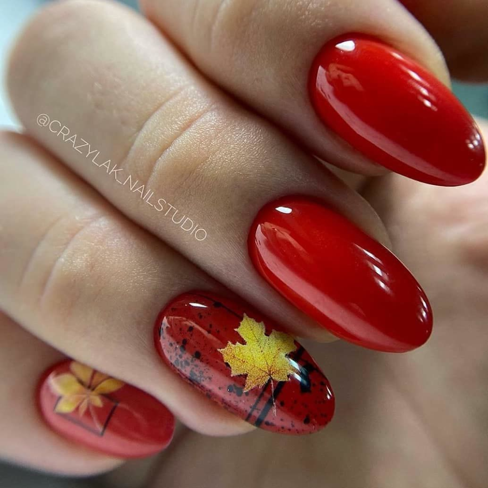 Красный осенний маникюр Осенние листья. Sweater nails, Trendy nails, Pretty nails