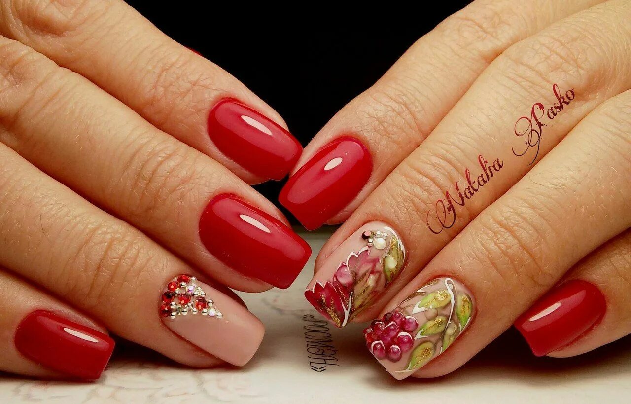 Красный осенний маникюр Nails PRO ™ МАНИКЮР УРОКИ,МК материалы для ногтей Nail designs, Manicure, Cool n