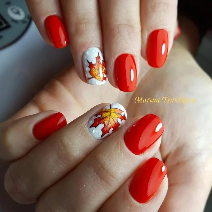 Красный осенний маникюр осень 2024 Pin by Yulyasha Zhuravlenok on Маникюр Fall leaves nail art, Nail art designs, N