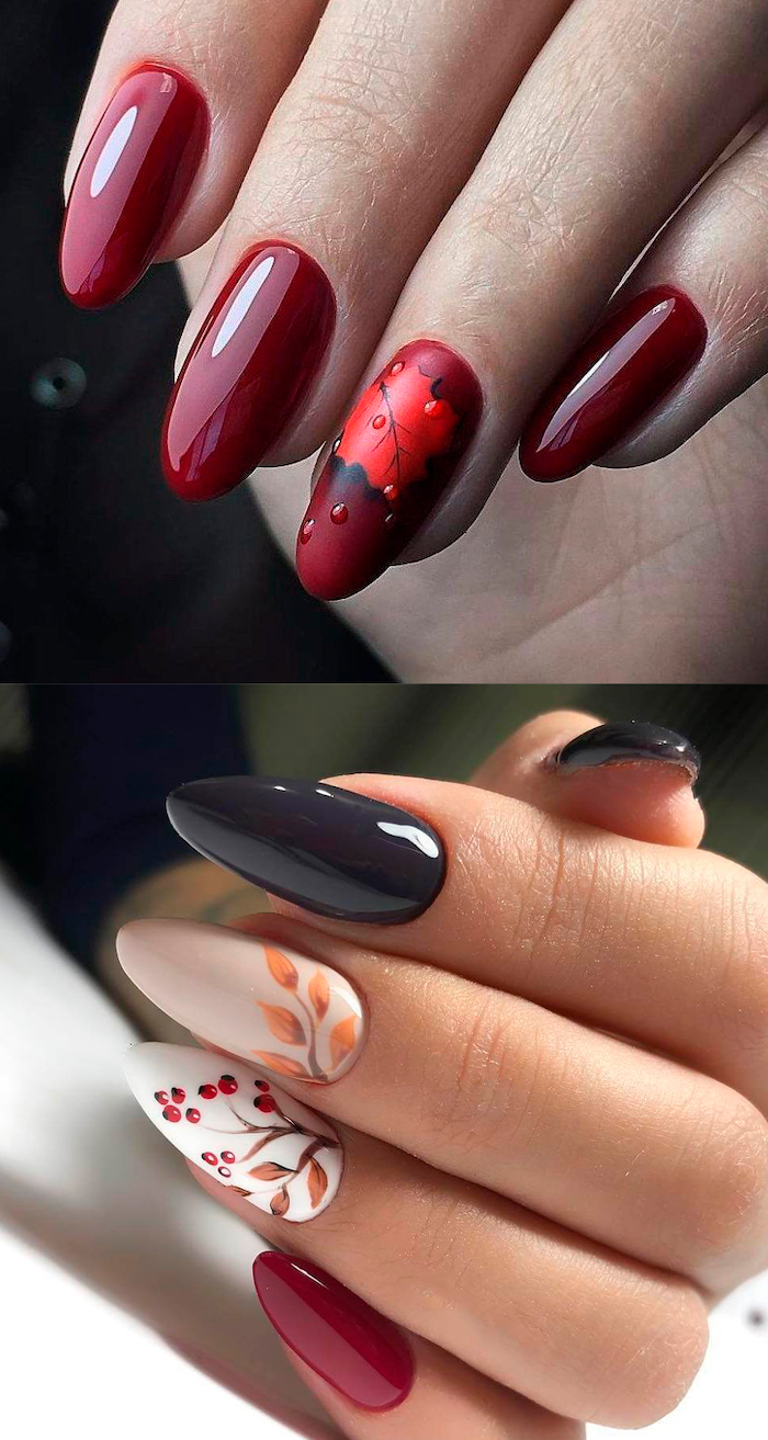 Красный осенний маникюр с дизайном Fall Nail : Fall Nails Short. Winter nails, Nails design with rhinestones, Dark 