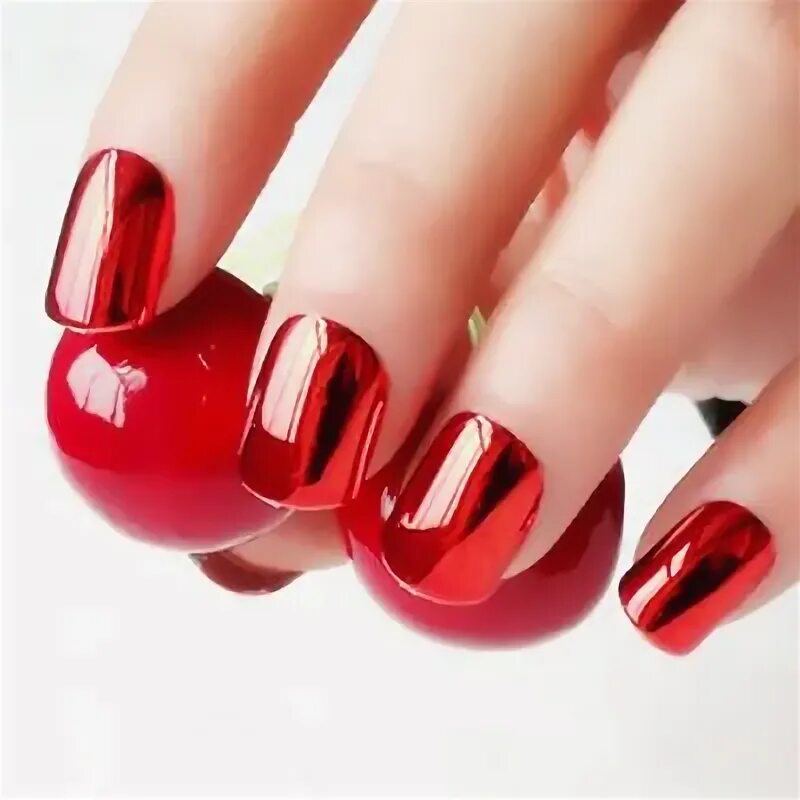 Красный отражающий маникюр SHORT METALLIC *RED* Full Cover Press On 24 Nail Tips + Glue! Nail tips, Nail ef