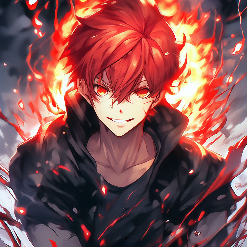 Красный парни фото "Guy, red hair, Red eyes, Black ." - image created in Shedevrum