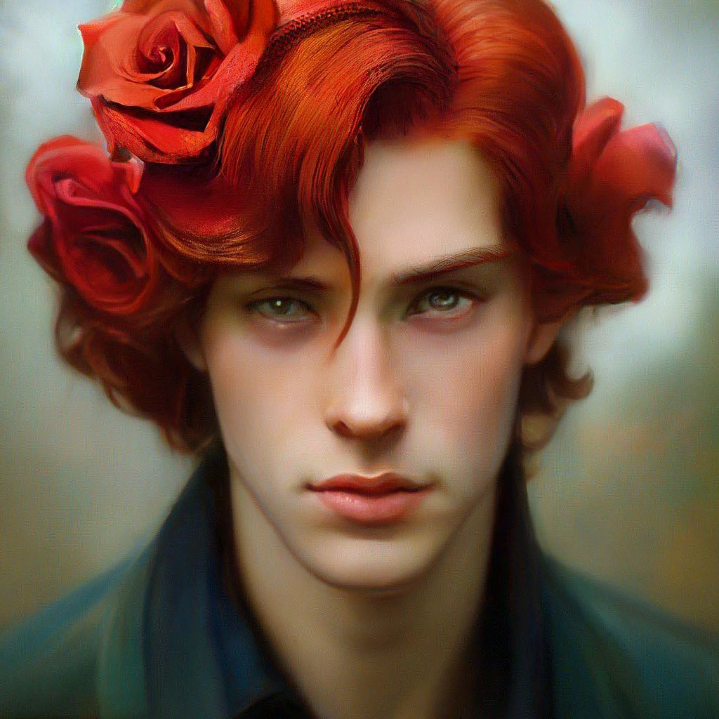 Красный парни фото "The guy has red hair with a rose" - image created in Shedevrum
