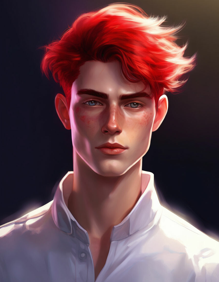 Красный парни фото "Art alien red guy, red hair, white ." - image created in Shedevrum