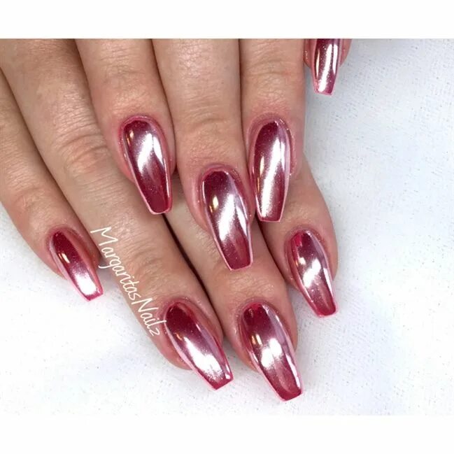 Красный перламутровый маникюр Rose Chrome Coffin Nails by MargaritasNailz from Nail Art Gallery Chrome nails d