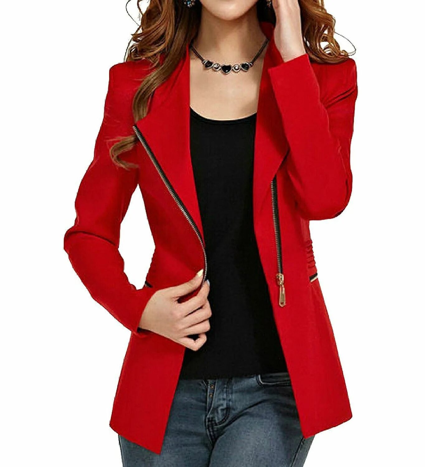 Красный пиджак фото Купить Women's Autumn Oversize Slim Fit Bodycon Zipper Suit Coat Jacket Blazer O