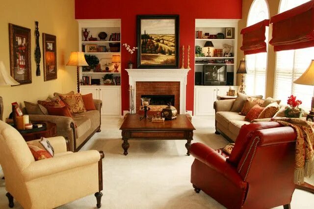Красный пол в интерьере с чем сочетается Cozy space. Great colors Accent walls in living room, Living room red, Family ro