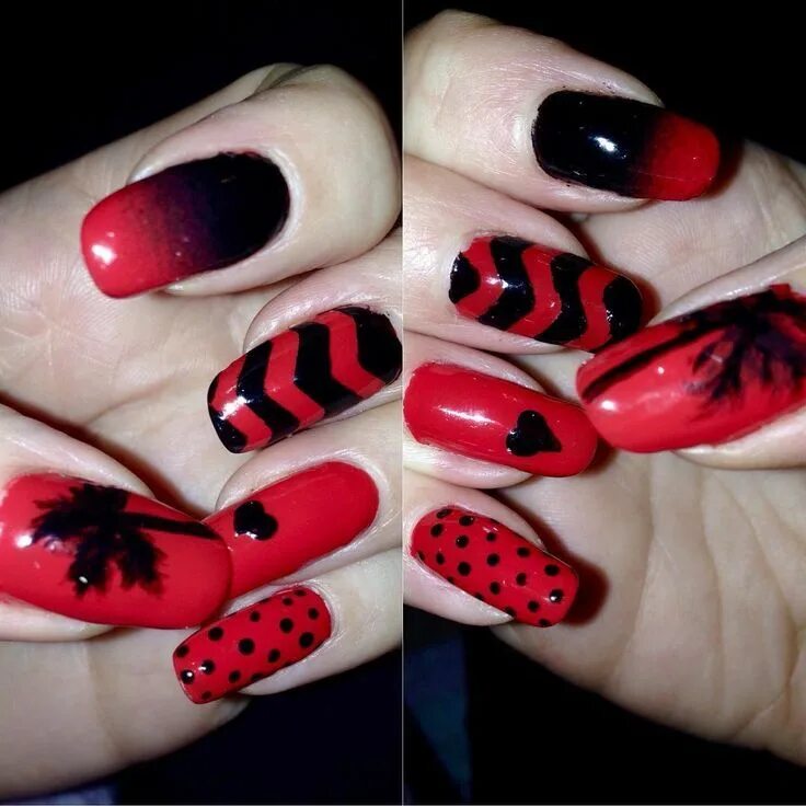 Красный розовый черный маникюр пошагово Red-and-Black-Summer-Nail-Design Top 25 Black and Red Nail Art Designs 2018 Nail