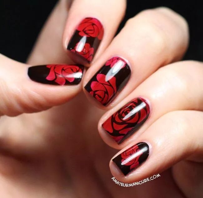 Красный розовый черный маникюр пошагово Nail Art Designs For Short Nails you will love Pretty 4 Rose nails, Red nail art
