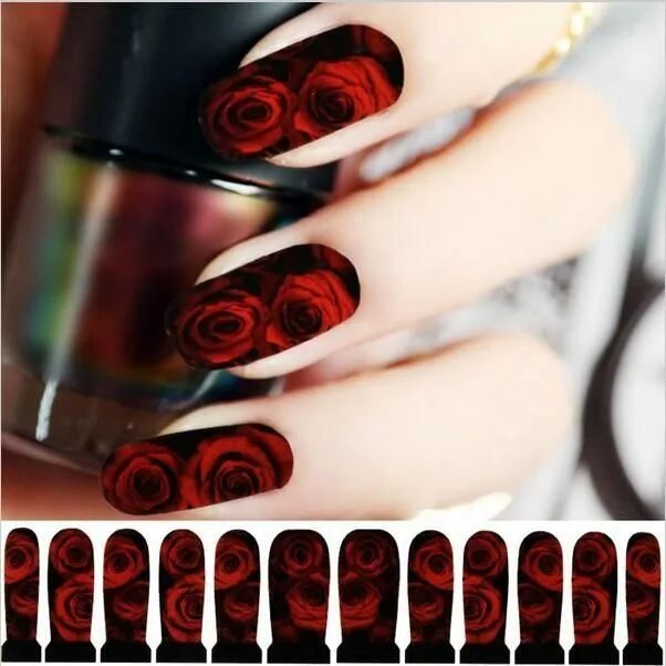Красный розовый черный маникюр пошагово Nail Decor Decals Red Roses Red nails glitter, Nail colors, Gel nails