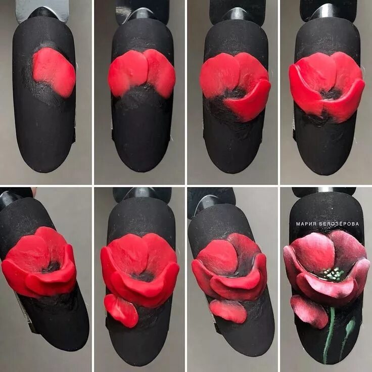 Красный розовый черный маникюр пошагово Pin de Mi.A Nailstilist en Нейл-арт Arte de uñas con puntos, Arte en uñas en 3d,
