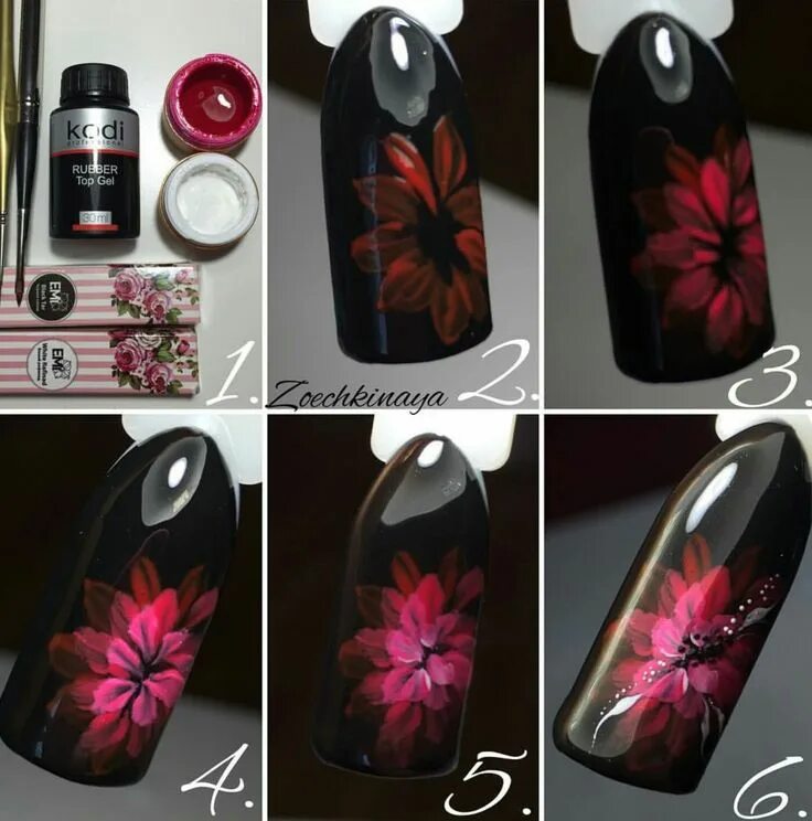 Красный розовый черный маникюр пошагово Pin de Elizabeth A en BEAUTY - NAILS Diy nail art, Uñas pintadas de encaje, Tuto