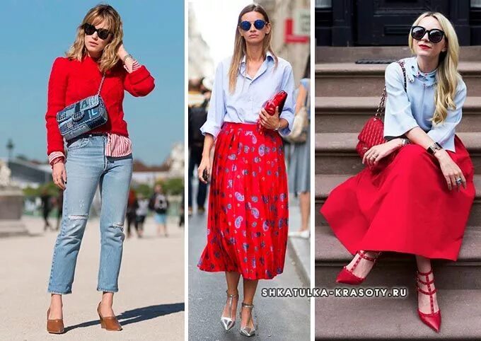 Красный с голубым сочетание в одежде фото Light blue and red outfits (голубой и красный - образы) Красная одежда, Одежда, 