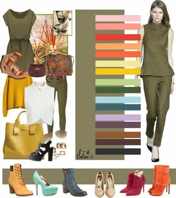 Красный с хаки сочетание в одежде Модные сочетания 2016 LOOKCOLOR Color combinations for clothes, Colour combinati