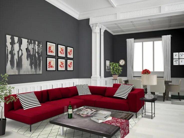 Красный с серым в интерьере Red #autodesk #homestyler #simplifiinteriors Grey/red living room & dining room 