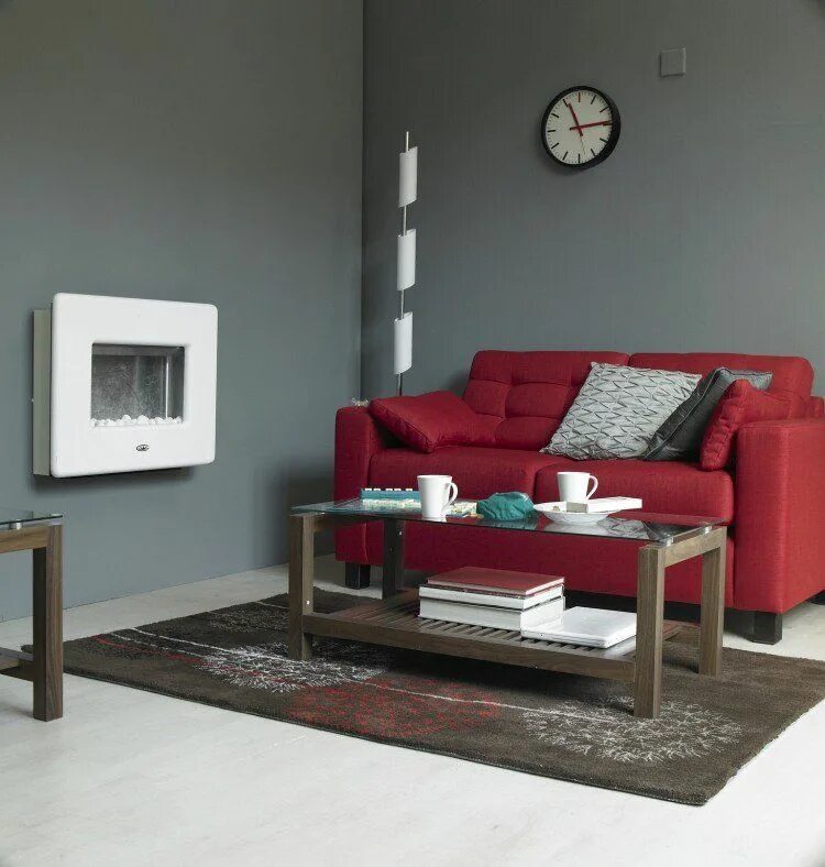 Красный с серым в интерьере peinture murale gris basalte et canapé rouge dans le salon Salons rouges, Mobili