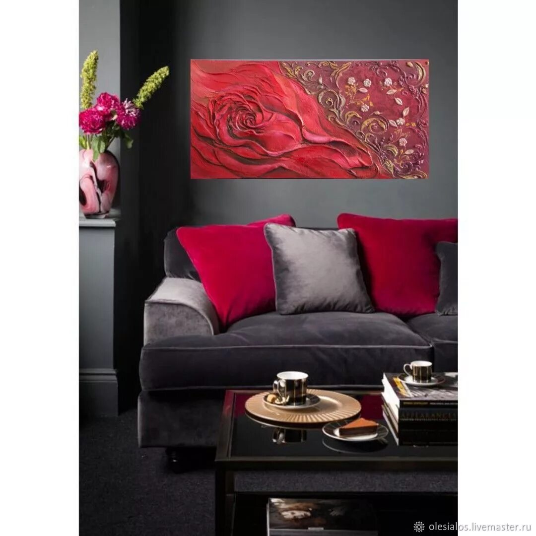 Красный с серым в интерьере Oil painting with rose - купить на Ярмарке Мастеров - 8126NCOM Pictures, Biisk