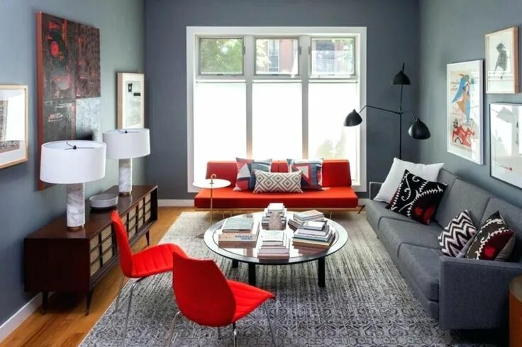Красный с серым в интерьере Pin on For the Home Living room decor gray, Red living room decor, Grey and red 